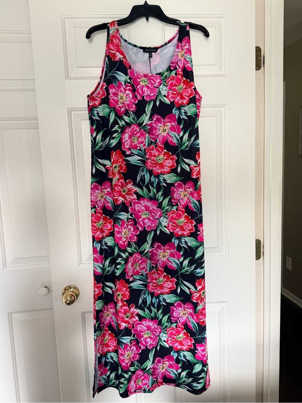 Slinky Brand Pink Floral Maxi Dress on Black
